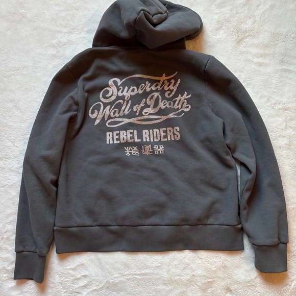 Superdry wall of death rebel rider embellished women’s hoodie sz 16 - Picture 12 of 14